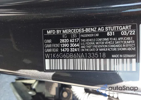 2022 Mercedes-Benz S 500 4Matic z USA, uszkodzony, nr VIN W1K6G6DB6NA133518